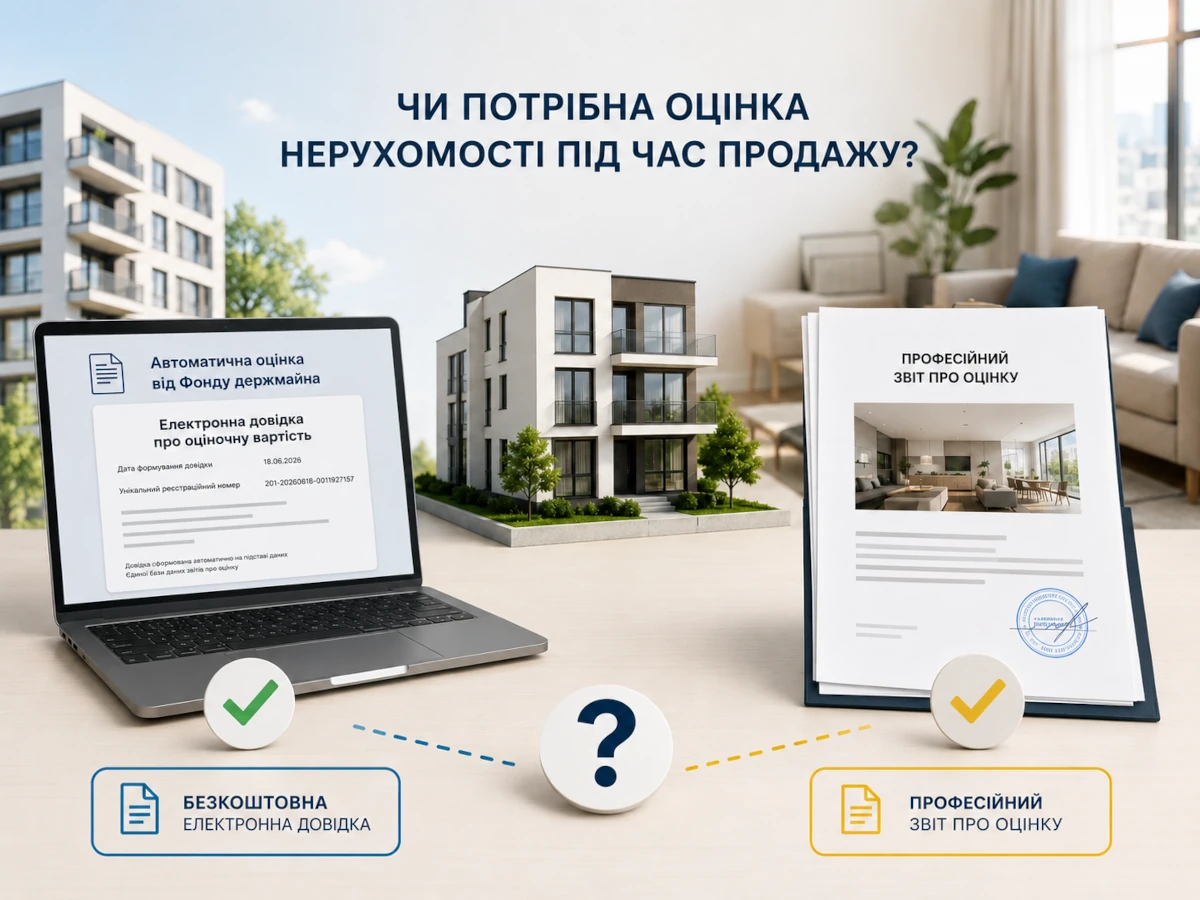 Чи потрібна оцінка нерухомості під час продажу: електронна довідка ФДМУ та професійний звіт оцінювача